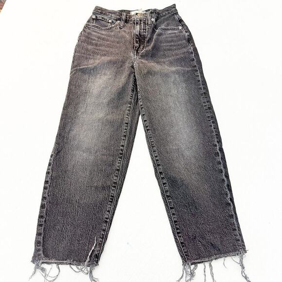 Madewell Balloon Charcoal Black Wash Frayed Hem Denim Stretch Jeans Size 23 - Picture 2 of 8